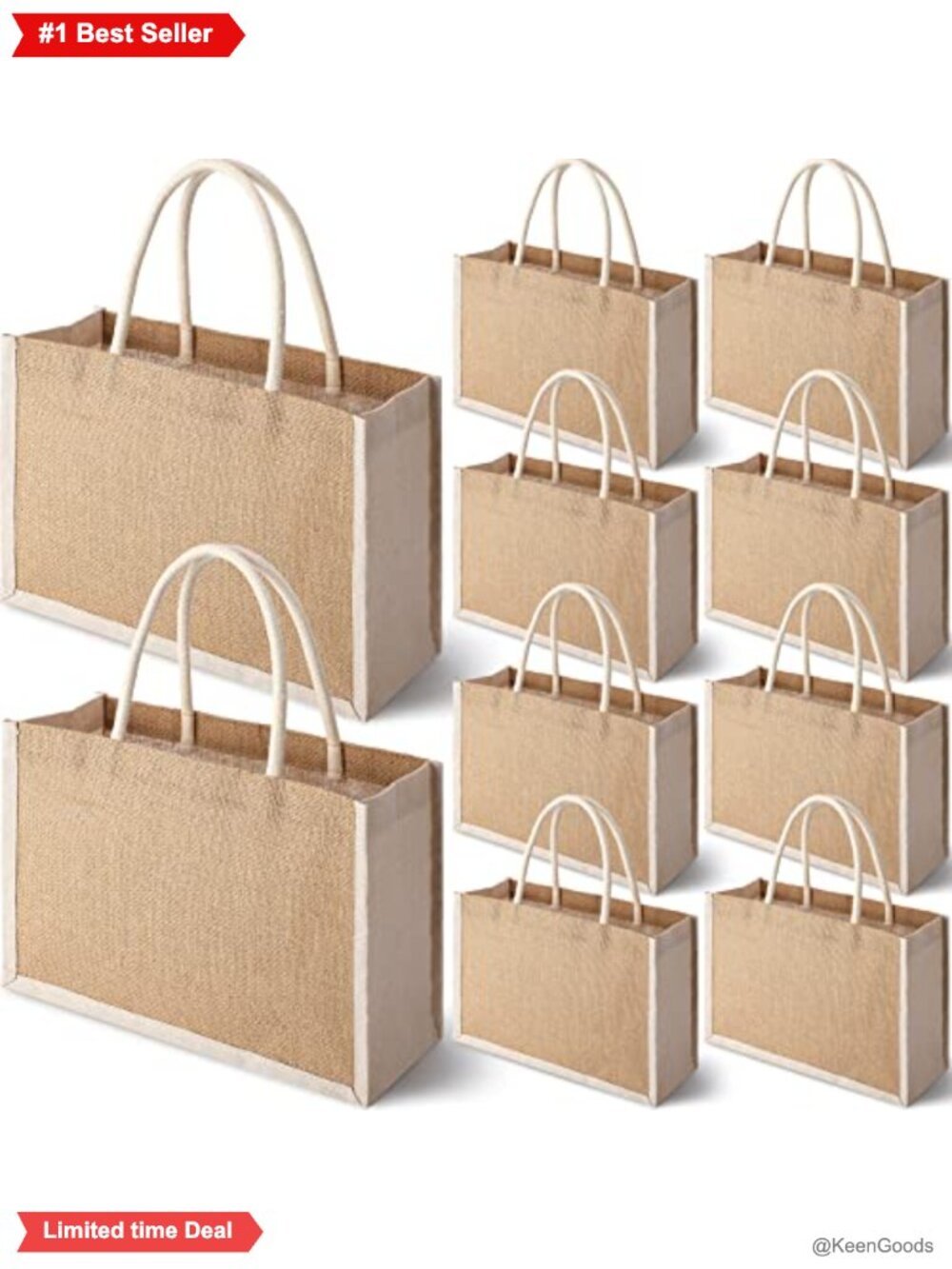 10 Pack Burlap Jute Tote Bags with Handles for Wedding Party Gift